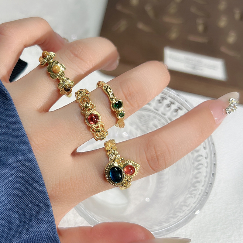 New Chinese-style high-end ethnic dual-color magic gourd ring, women's traditional Chinese style exquisite and versatile Hanfu accessory ring trend details Picture