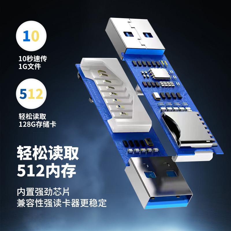 The multi-functional 2-in-1 high-speed usb3.0 card reader supports TF+SD for computers, tablets, cameras, laptops and vehicles Specification drawing