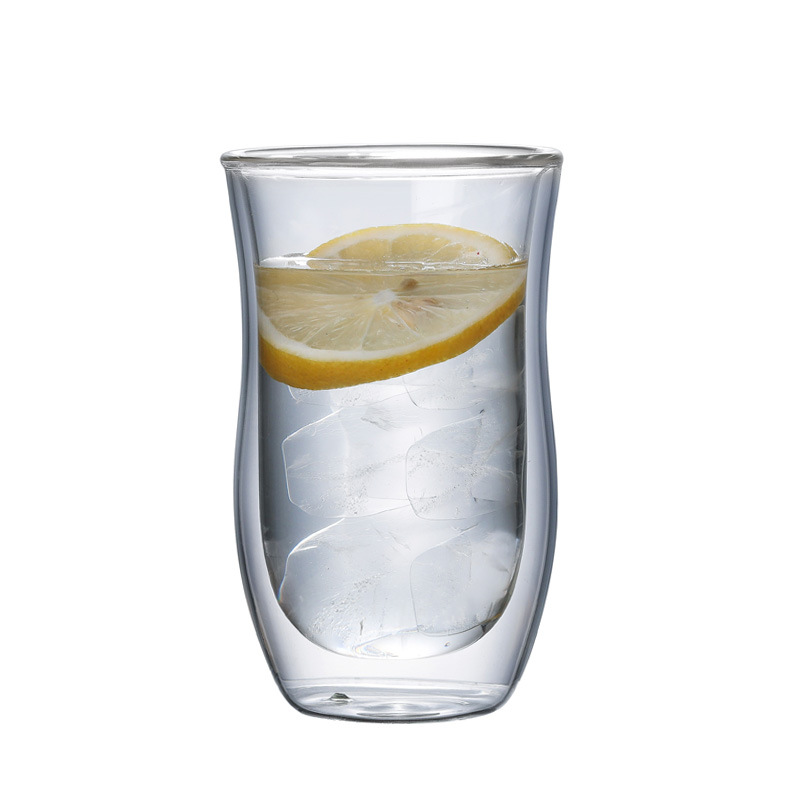 Wholesale transparent double-layer glass water cups, high borosilicate glass cups, cinched waist, high-temperature resistant and explosion-proof glass cups for drinking water Item Picture