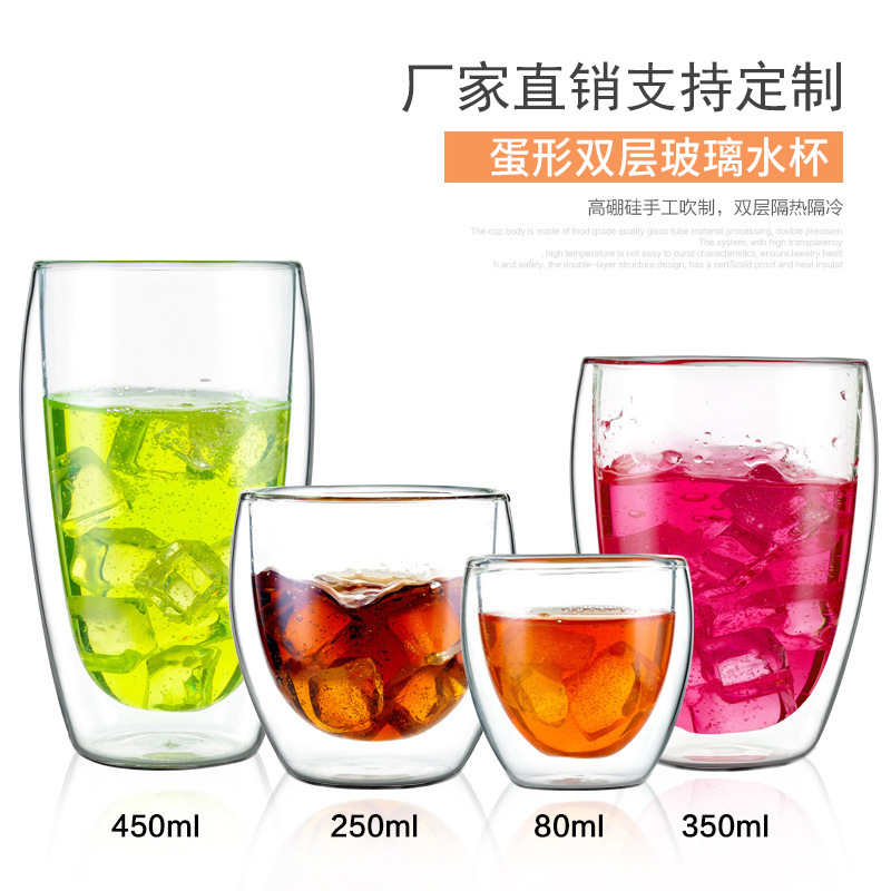 Cross-border cup bestseller transparent double-layer glass cup, household large-capacity, high-temperature resistant, thickened, high appearance level water cup wholesale full figure