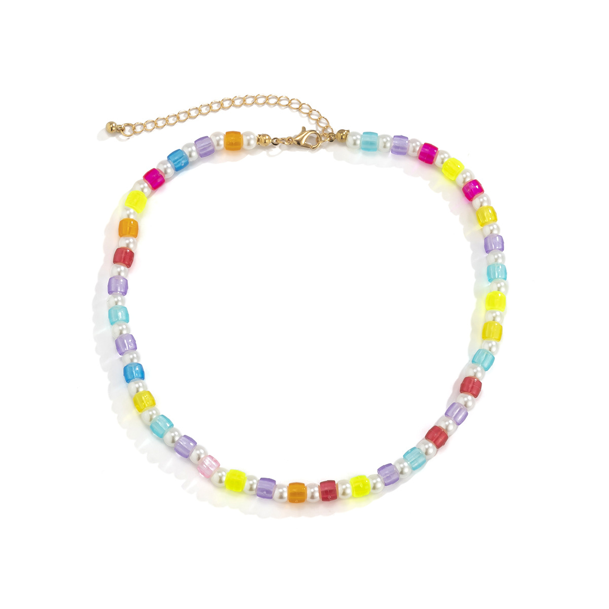 European and American cross-border jewelry transparent beaded colorful geometric necklace, ethnic style hand-woven personalized necklace Item Picture