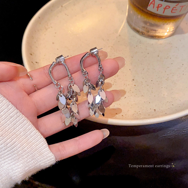 The sweet and cool silver tassel earrings exude a sense of sophistication for women. The versatile rear-hanging stud earrings are unique and personalized metal earrings full figure