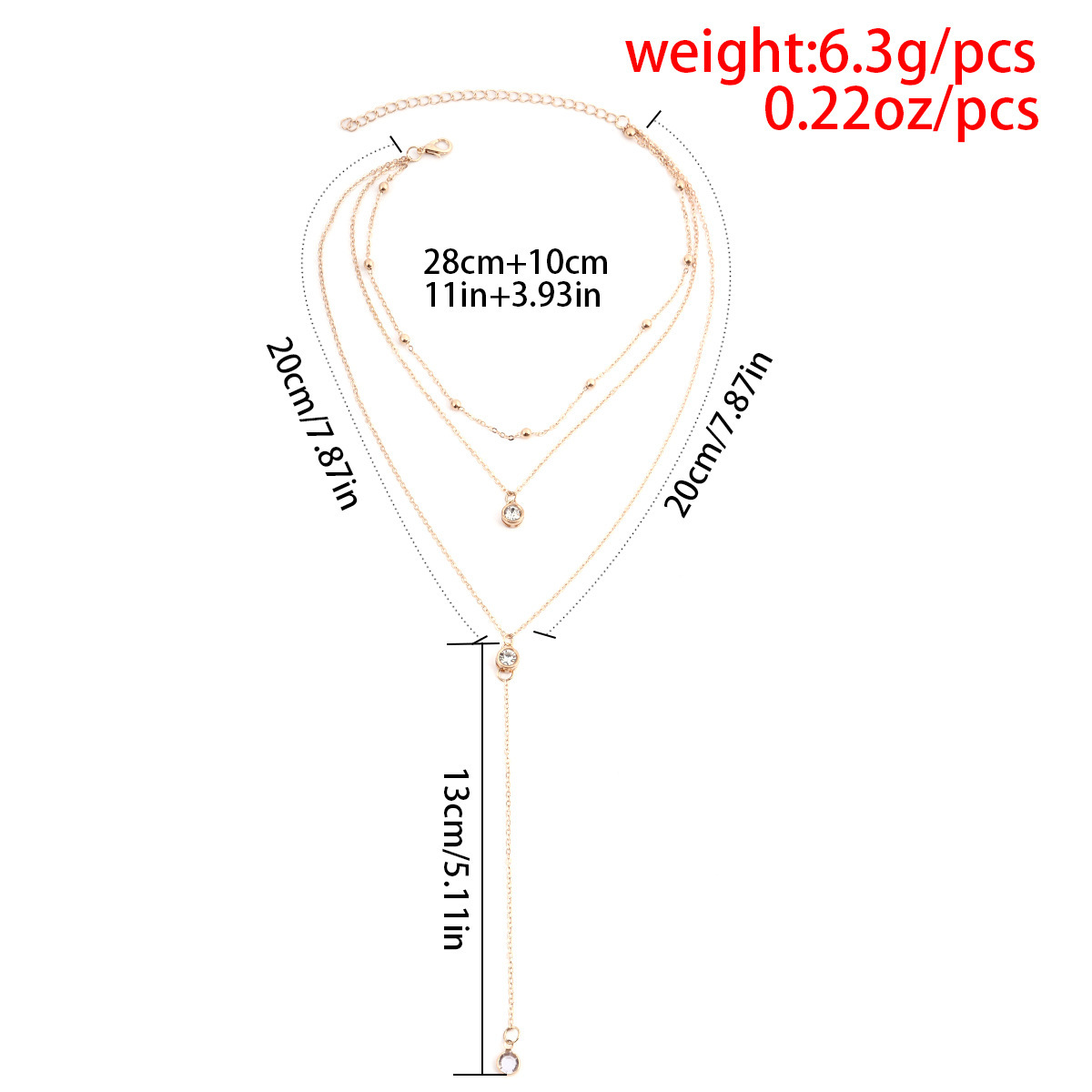 European and American style multi-layer layered water diamond tassel collarbone chain, sexy, sweet, cool and hot girl, round bead chain metal necklace for women Item Picture