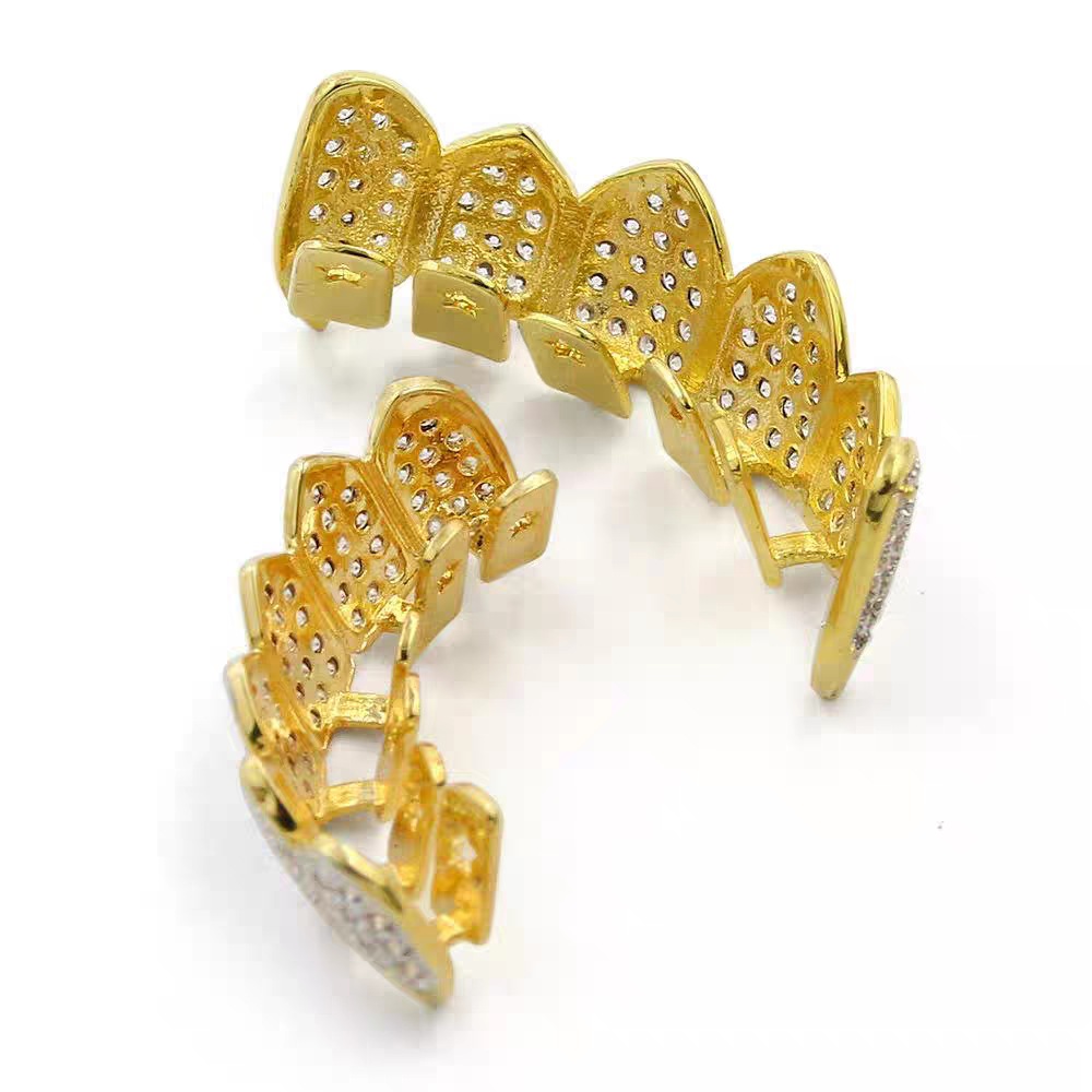 temu's cross-border best-selling zircon toothed little tiger tooth Halloween HIPHOP hip-hop Zircon toothed cosplay outfit details Picture