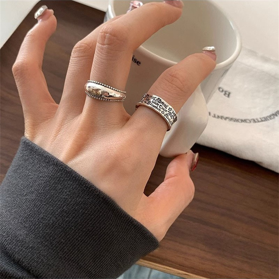 Retro heavy industry distressed letter ring, women's niche design index finger ring, high-end and versatile, adjustable opening ring Specification drawing