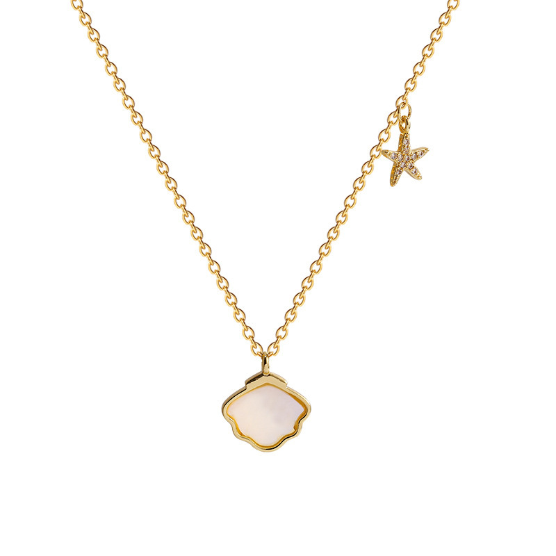 Korean sweet lady shell starfish pendant, versatile collarbone chain, ins cold style, niche design, fairy necklace Item Picture