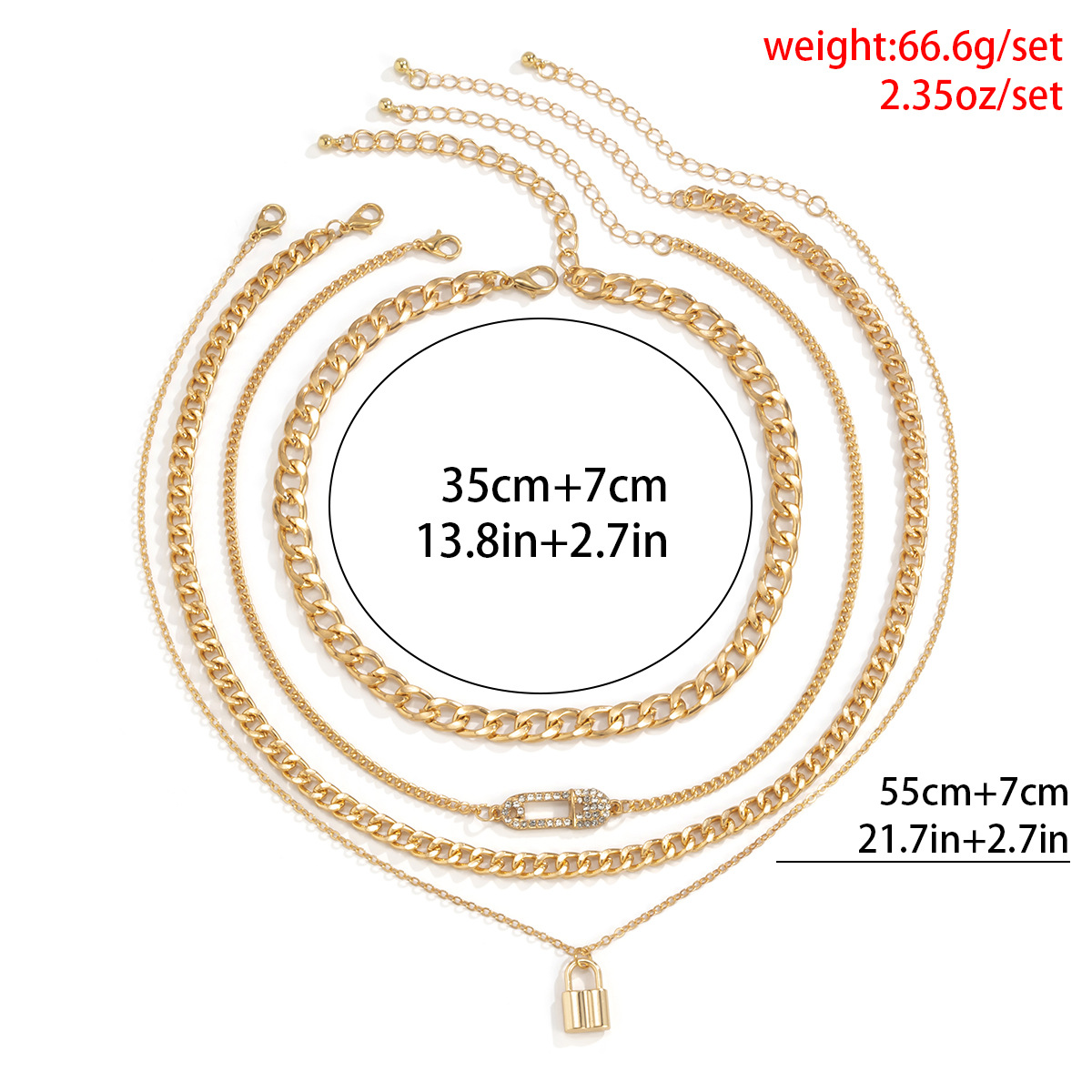 A cross-border multi-element micro-inlaid rhinestone brooch set necklace from Europe and America, mixed and matched with a punk-style geometric alloy necklace details Picture