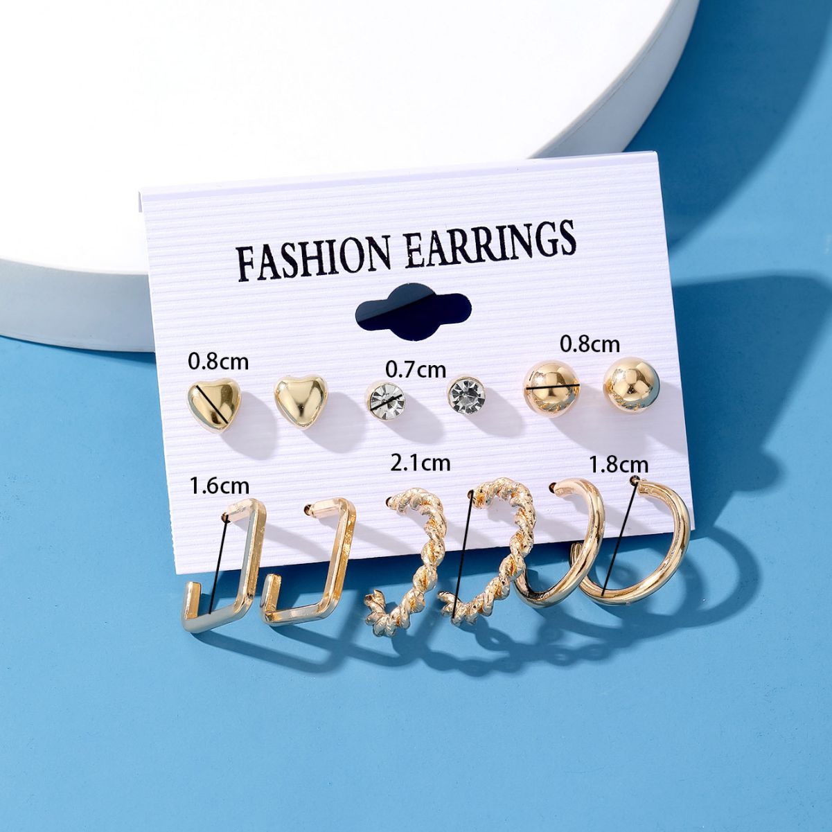 A new cross-border geometric earring set of 6 pieces, featuring creative, simple and retro geometric quadrilateral heart-shaped pearl earrings details Picture