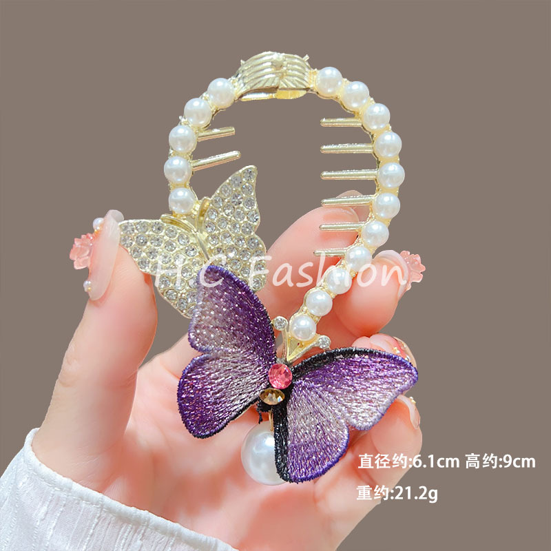 New high-end and light luxury hair accessories, elegant bun hair clips, hand-embroidered butterfly pearl ponytail clips Application Scenario