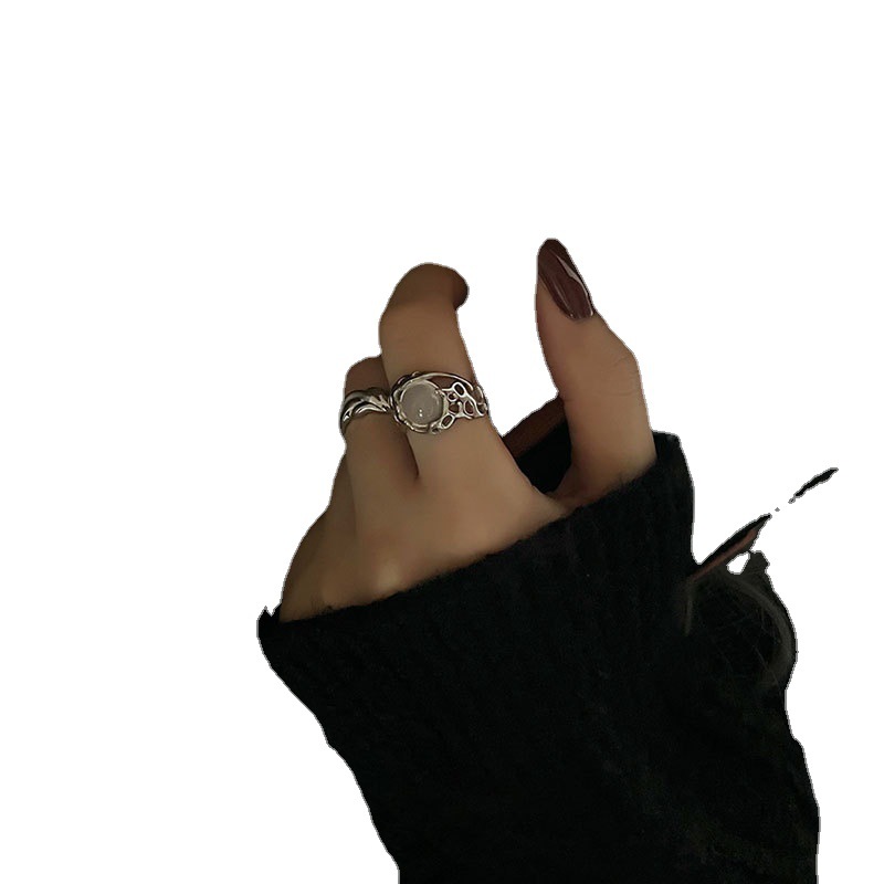 ins Women's niche openwork opal high-end design open ring, fashionable, individual, light luxury and simple ring for women Item Picture