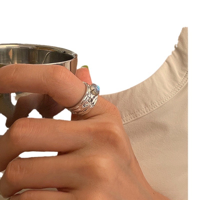 Irregular blue moonstone open ring for women, a niche design on Instagram, light luxury, fashionable and versatile, no fading trend for both men and women Item Picture