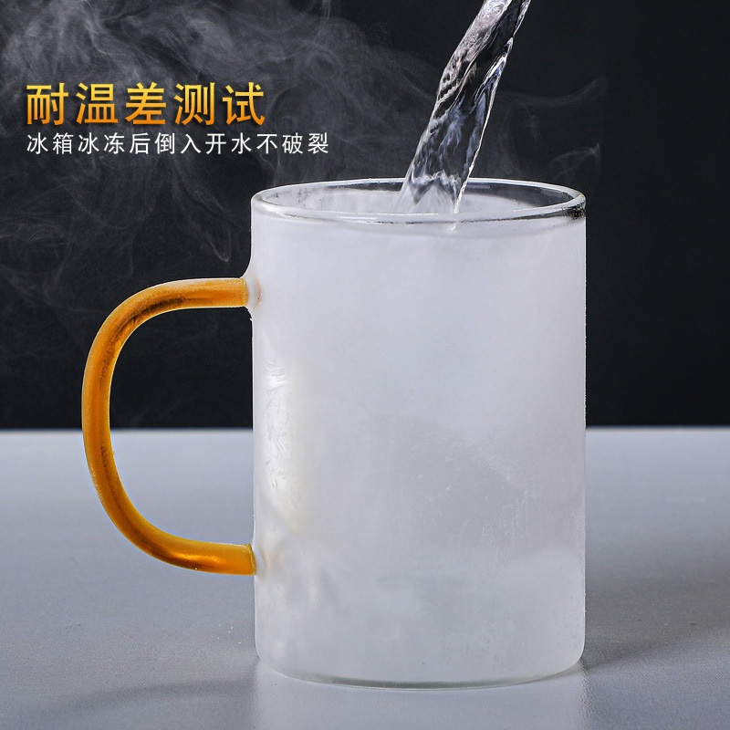 Wholesale home six-color water cup holder sets, transparent high borosilicate heat-resistant glass cups, tea cups for roasting around the stove Specification drawing