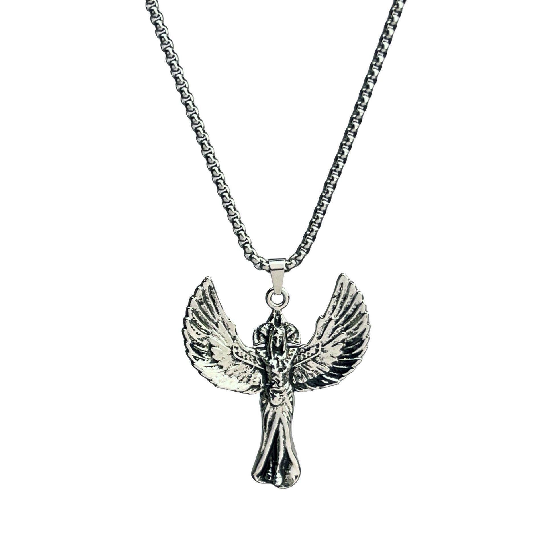 Cross-border new European and American Archangel titanium steel necklace for men, retro punk wing angel Goddess alloy pendant Item Picture