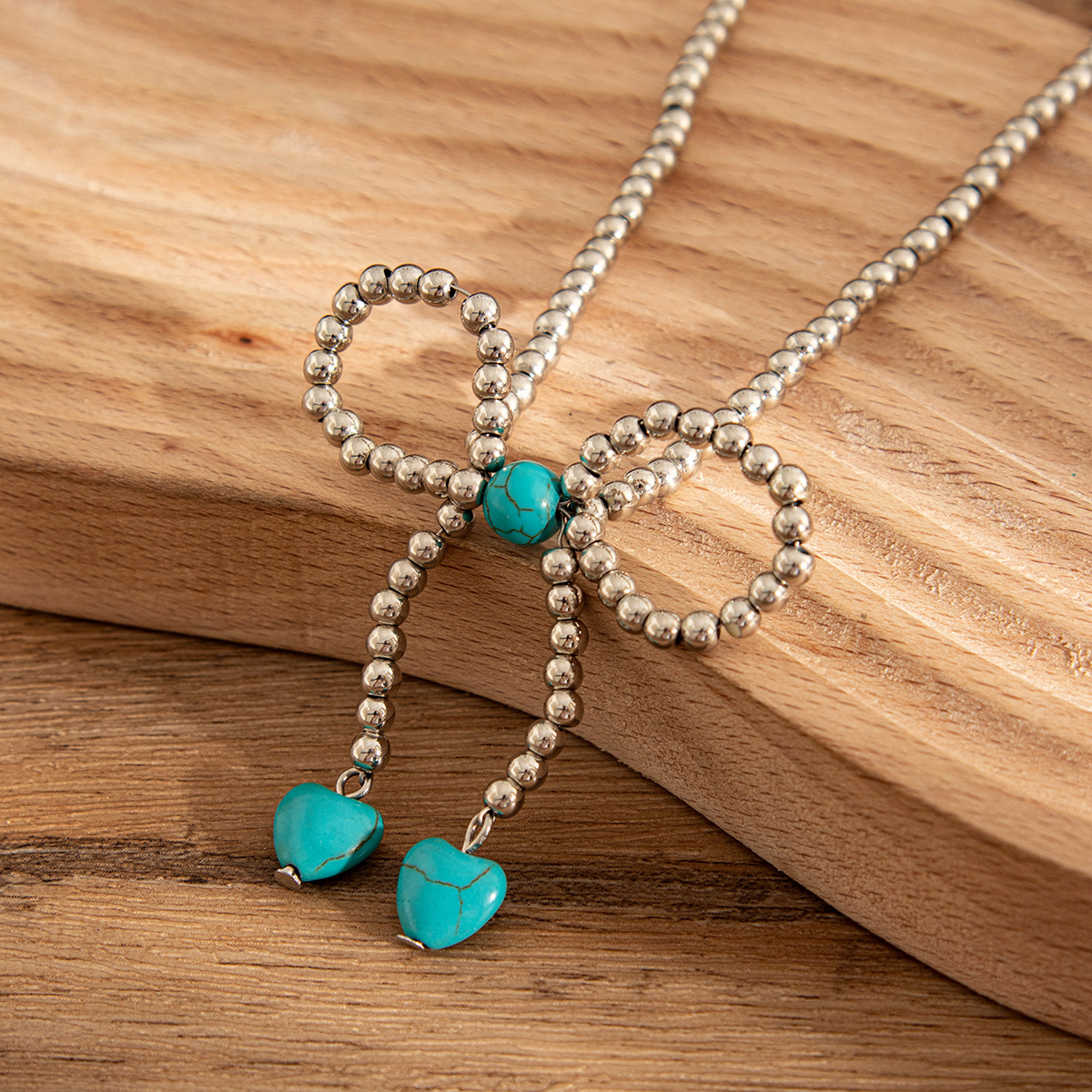 European and American cross-border jewelry, ins style bow turquoise pendant Necklace, simple CCB beaded Necklace new style Application Scenario