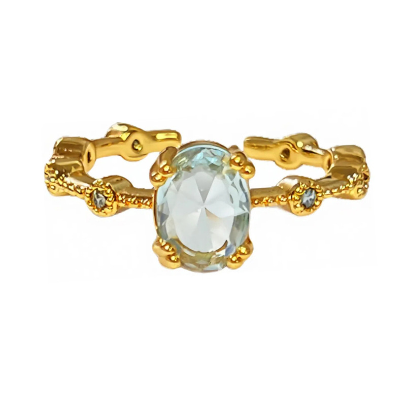 The high-end and trendy sea blue zirconium oval pigeon egg blue ring is exquisite and versatile for women. It can be worn in layers and exudes a geometric charm Item Picture
