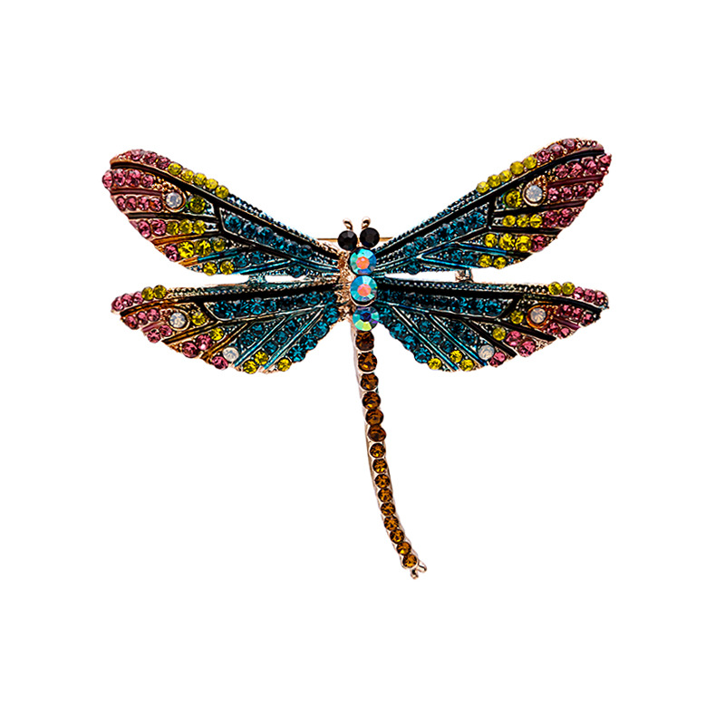 European and American alloy studded with colorful diamonds, oil drip enamel dragonfly insect brooch, exaggerated and personalized, direct sales from foreign trade wholesale factory Item Picture