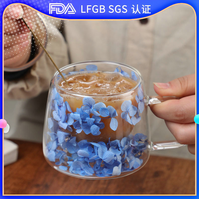 New cross-border internet-famous universal double-layer glass cup, high appearance level souvenir coffee cup, high borosilicate simple cup full figure