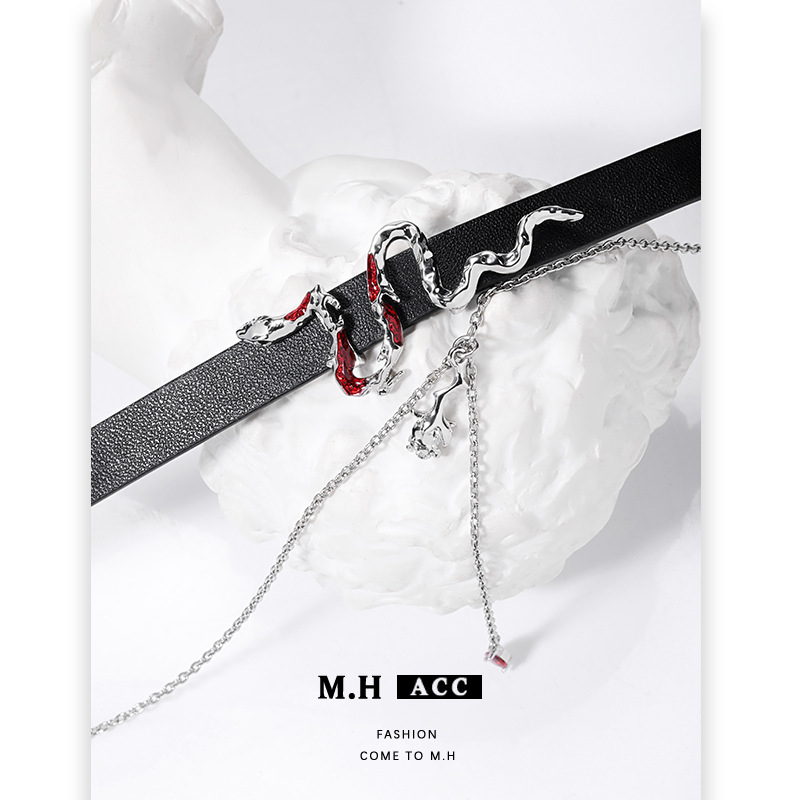 New Year black leather choker collar y2k style, red oil-dripping snake collarbone chain, niche and exquisite necklace wholesale Specification drawing