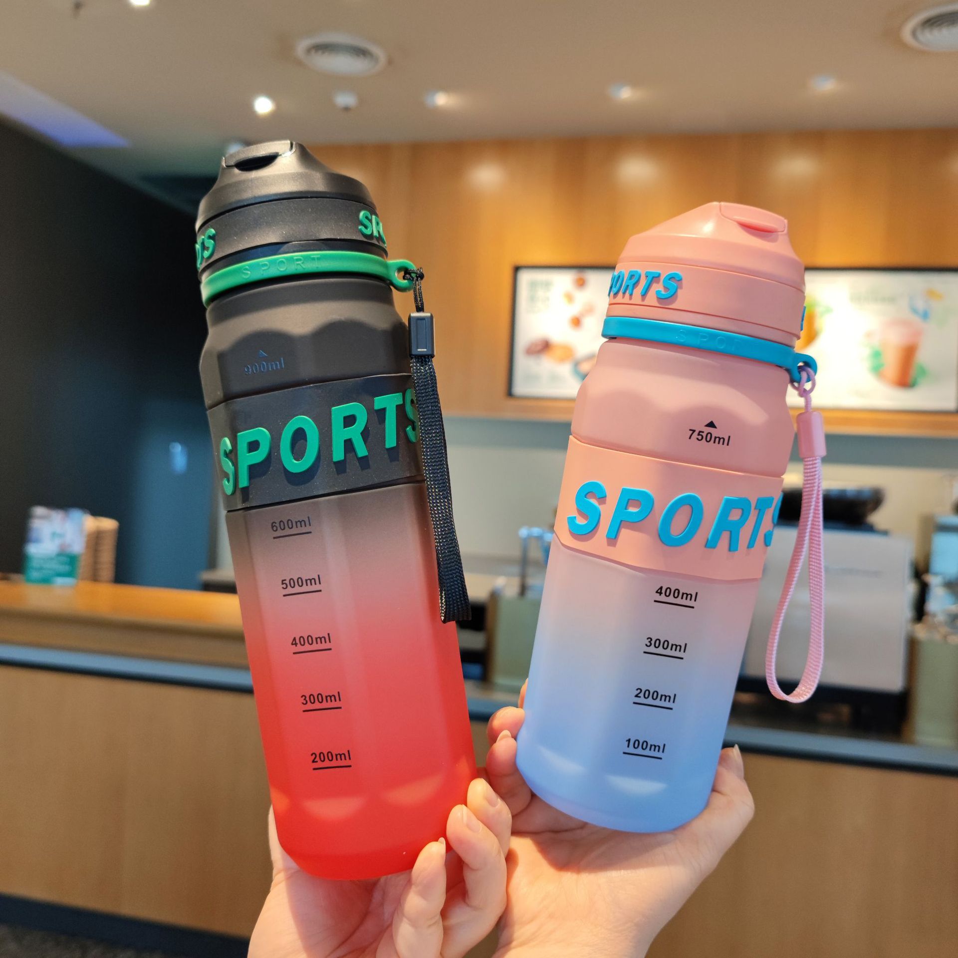 Wholesale of new cross-border hexagonal high appearance level gradient color plastic straw water cups with handles and outdoor sports water bottles Application Scenario