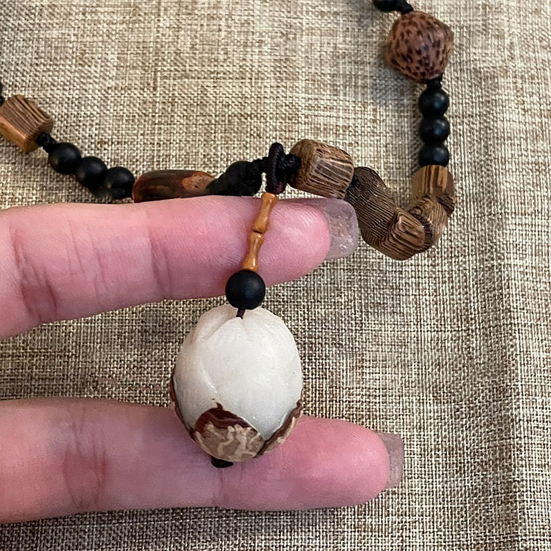 National style Zen wood bead bead ethnic style necklace, new Chinese style retro long necklace, ancient style collarbone chain, women's sweater chain Specification drawing