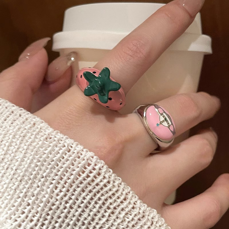 Enamel drop glaze Empress Dowager ring, a niche design for women, popular index finger ring, cute best friend couple adjustable ring Specification drawing