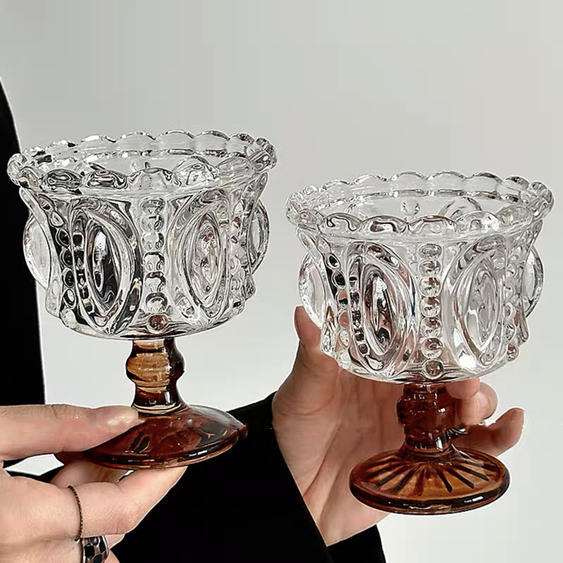 Popular high-footed mousse ice cream cup, embossed dessert bowl, ins yogurt pudding ice cream glass cup full figure