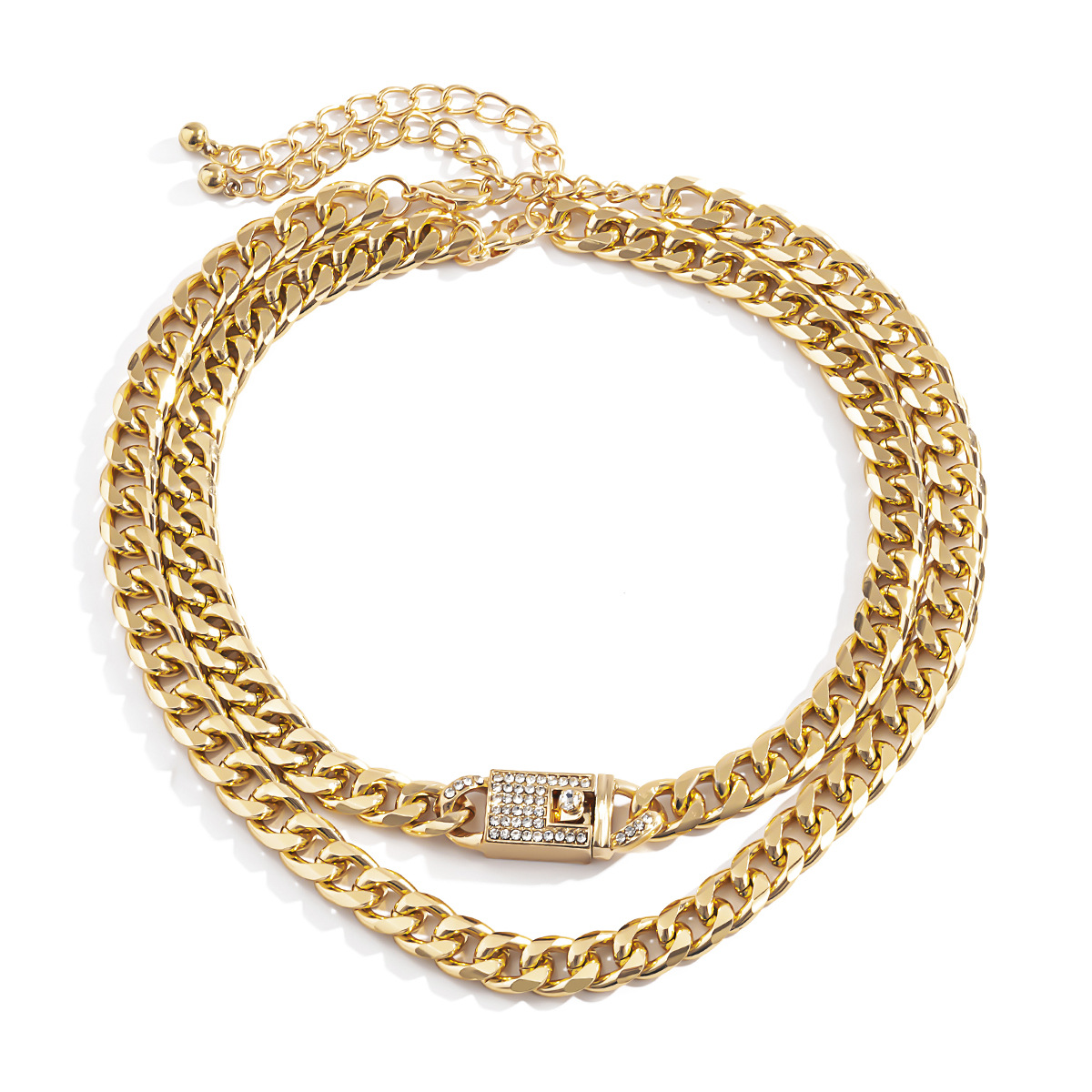 European and American cross-border accessories, hip-hop retro Cuban buckles, fashionable neck chains, trendy street style snake bone chains, hollowed-out necklaces Item Picture