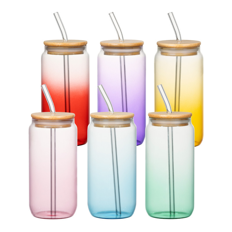 Cross-border high borosilicate glass cup set of six pieces for household cold drinks, cola semi-transparent gradient straw glass cups full figure