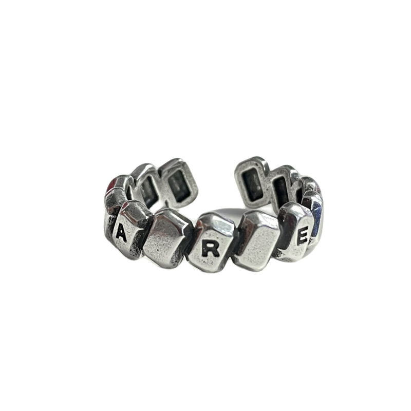 Retro and aged, fashionable, versatile, simple and open ring with nail, plain ring, women's Instagram cold style irregular index finger ring Item Picture