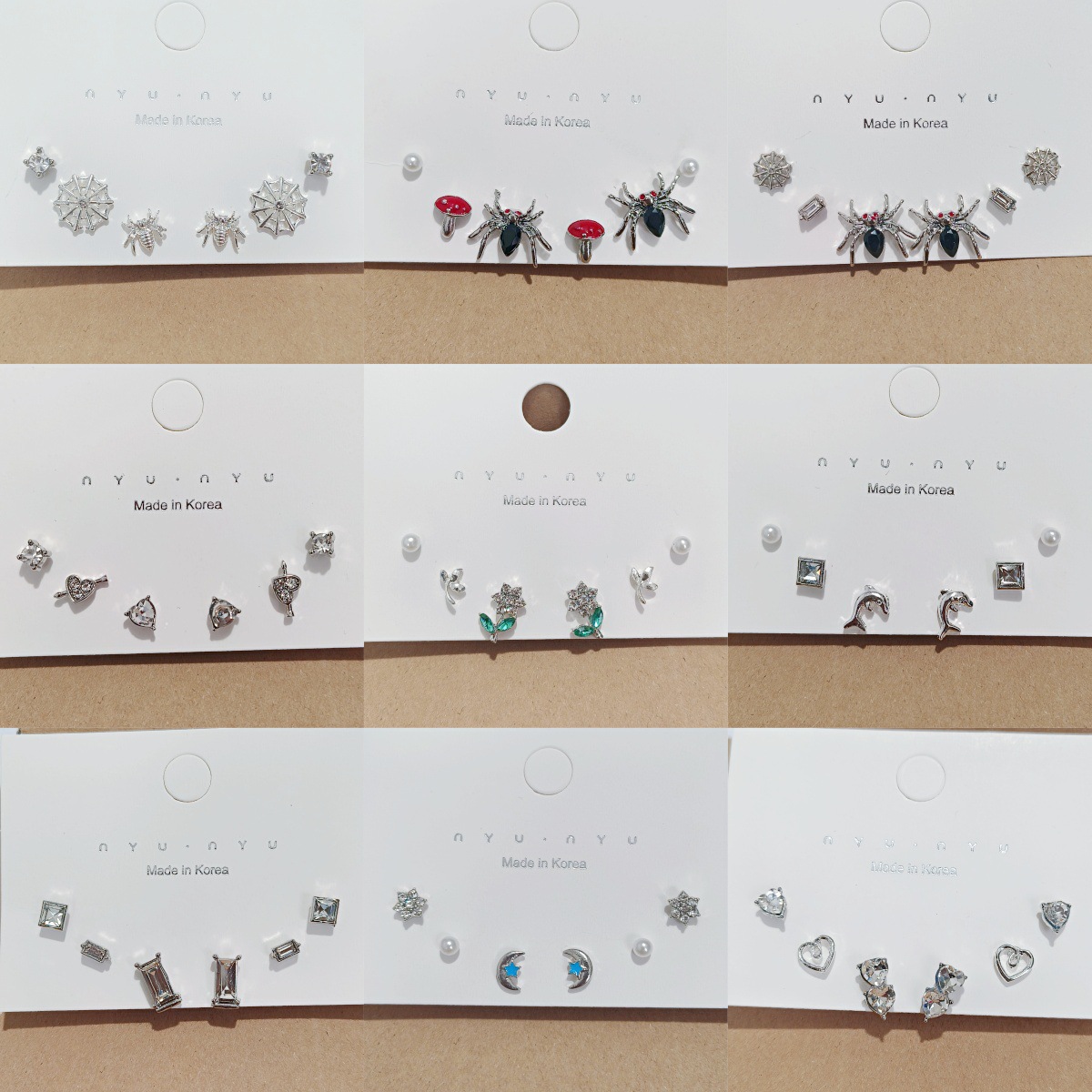 Personalized 6-piece set of stud earrings ~ Sweet and cool style, sparkling diamond, spider flower stud earrings for women, small and exquisite, elegant and fashionable design sense full figure
