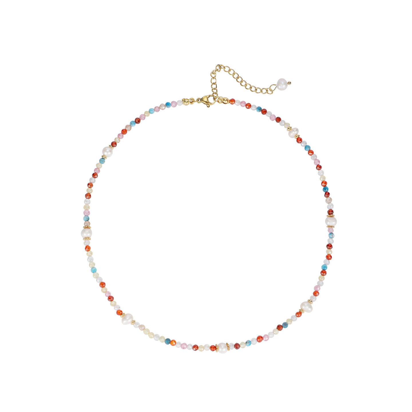 Carefully selected Bohemian vacation-style freshwater pearl necklace for women, light luxury colored zircon beaded collarbone necklace Item Picture