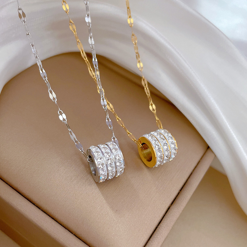 【 All-titanium Steel 】 Three-ring mini Waist, minimalist style, real gold necklace inside the furnace, female Instagram influencer collarbone chain details Picture
