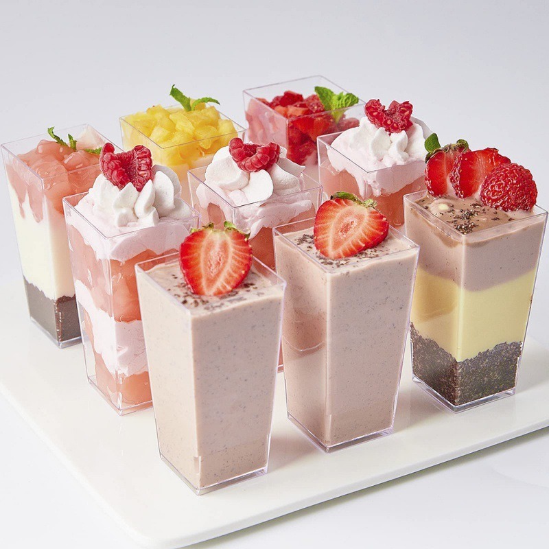 Factory wholesale 100ML disposable dessert cups with LIDS, transparent round disposable mousse cupcakes and salad cups Specification drawing