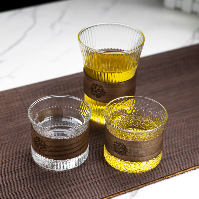 Chinese-style glass cups, household heat-insulating and anti-scald vertical pattern tea cups, drinking cups for guests in the living room, juice cups, coffee cups Specification drawing