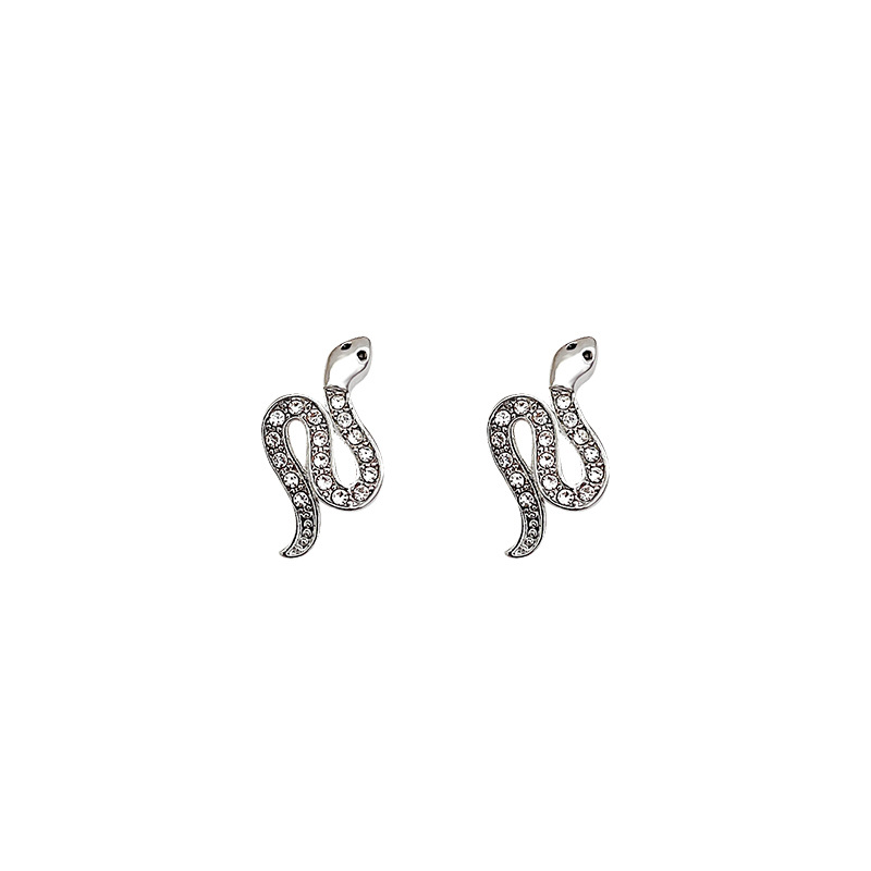 925 Silver needle snake-shaped stud earrings for women in an ins style, light luxury, unique, niche and high-end feel, versatile zircon earrings and earrings wholesale Item Picture