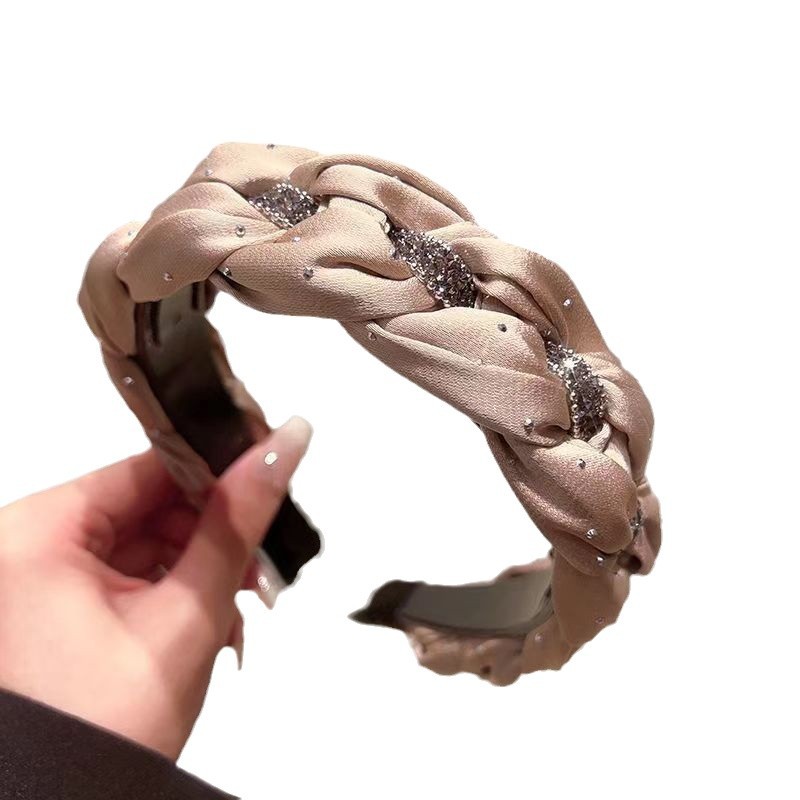High-end and exquisite high top hairband for women, a new trendy style with braided hair, rhinestone, anti-slip teeth, and a hair clip Item Picture
