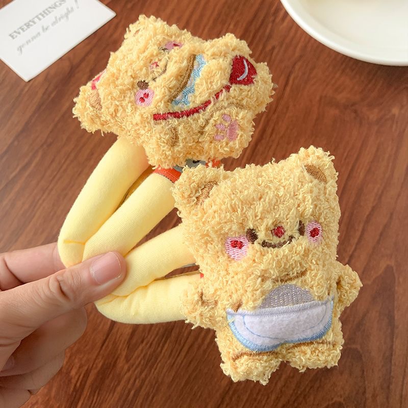 Cartoon plush butter bear hairpin, new princess side clip, large BB headpiece, hairpin, hair clipper, makeup clip Specification drawing