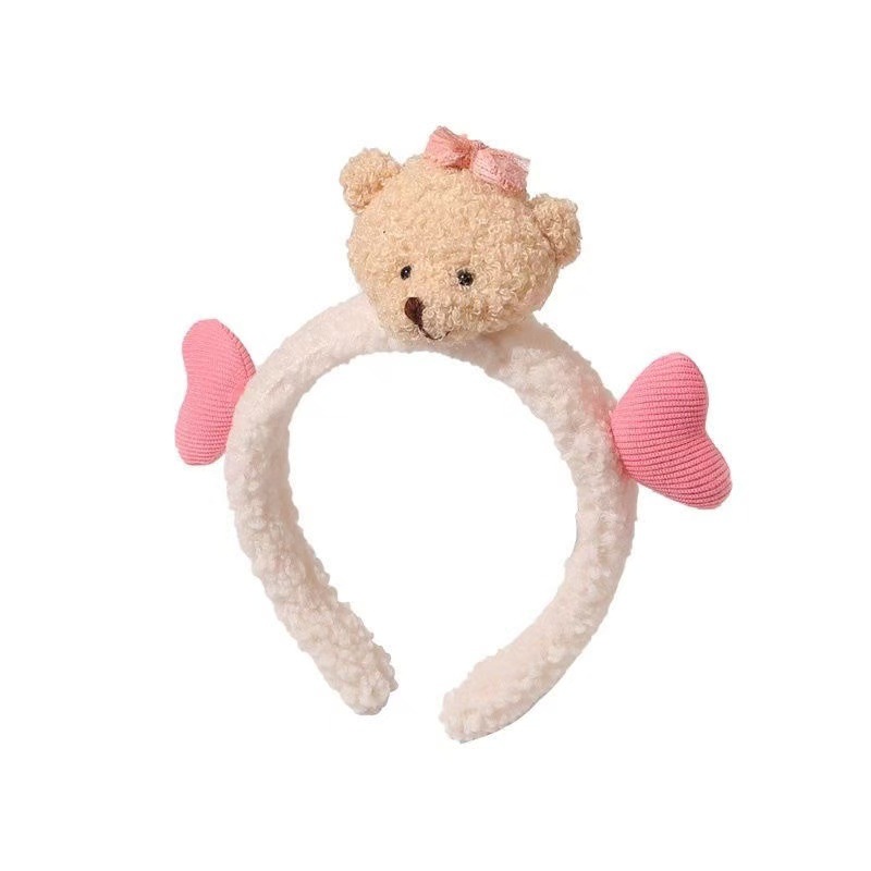 Autumn and winter new cartoon facial hair bands, cute Korean bear hair bands, plush anti-slip headbands, hair clips and headwear Item Picture