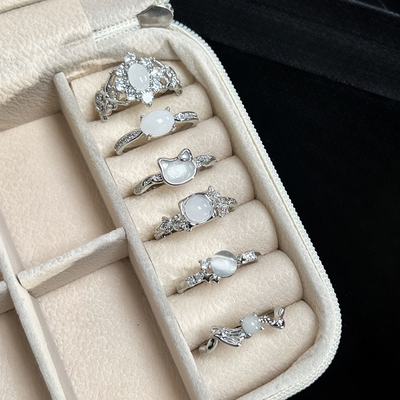 Simple and plain cat's eye stone, versatile and fashionable open ring, women's niche design, high-end, exquisite and individual index finger ring Specification drawing