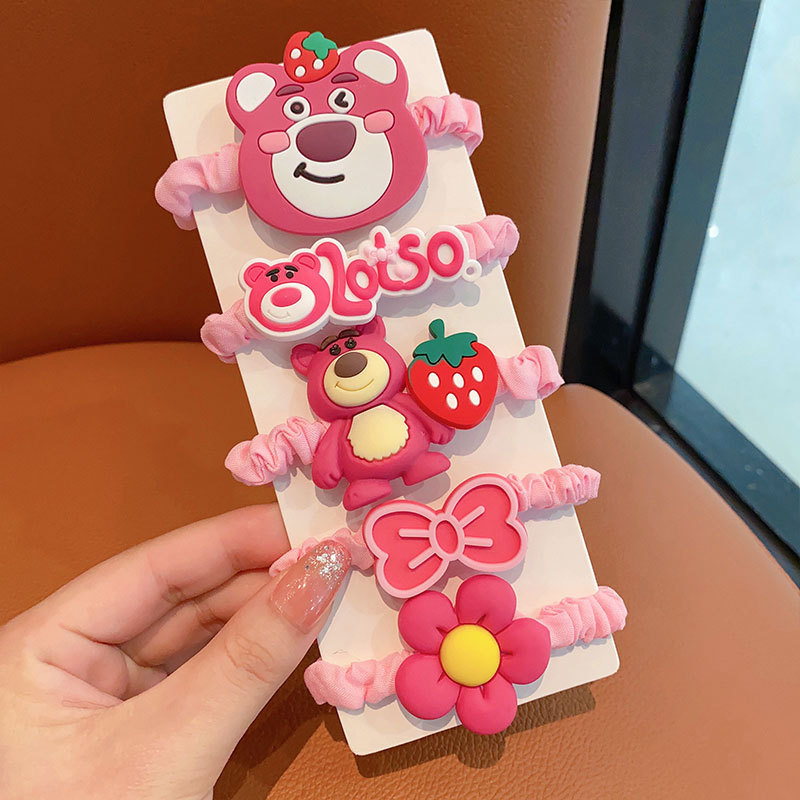 New cartoon and cute strawberry bear children's ponytail hair tie, high-end girls' hair accessory and hair tie Item Picture