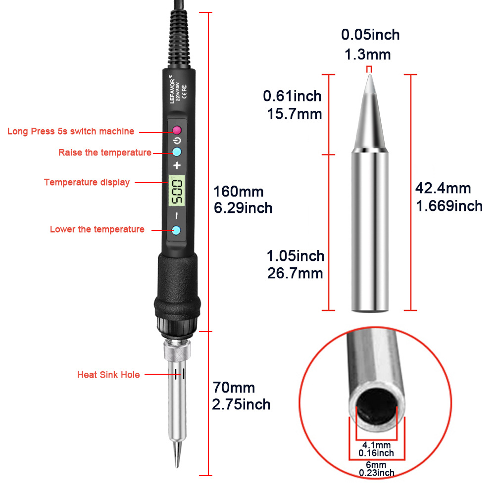80W internal heating digital display adjustable temperature constant temperature soldering iron set, electric soldering pen, household repair tool details Picture