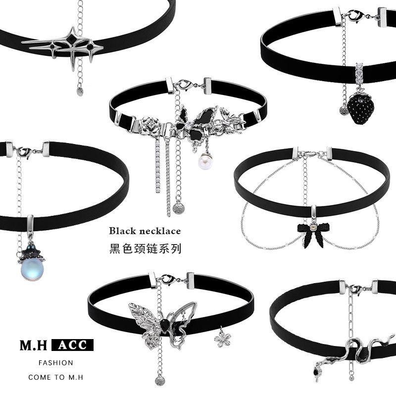 Black hip-hop punk style choker, high-end retro leather necklace, original and niche design for women full figure