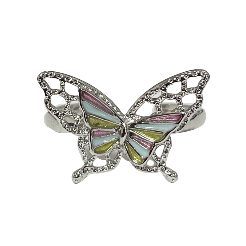 This super ethereal, sweet and colorful hollowed-out butterfly opening ring exudes a feminine charm, is fashionable, niche, light luxury and exquisite Item Picture
