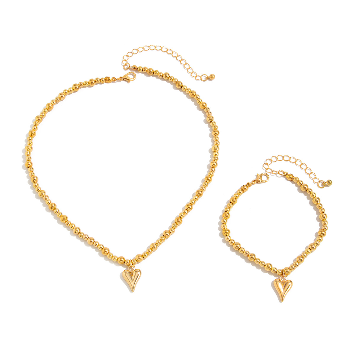 European and American cross-border jewelry, ins sweet girl style CCB beaded necklace, niche and high-end heart-shaped pendant and necklace set Item Picture