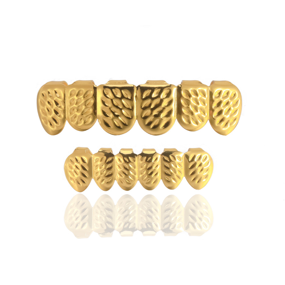 The popular leopard-print gold hip-hop teeth in Europe and America, Hip-hop nightclub trendsetters, Halloween metal braces grillz Item Picture