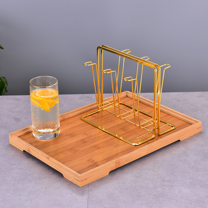 Glass water cup upside-down rack, creative cup storage rack with tray, cup and plate, golden iron elk cup rack wholesale Specification drawing