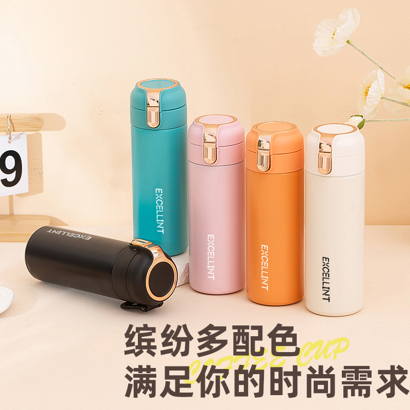 New stainless steel insulated cup with a spring lid, pea design, simple student water cup, handle, portable car, creative gift cup details Picture