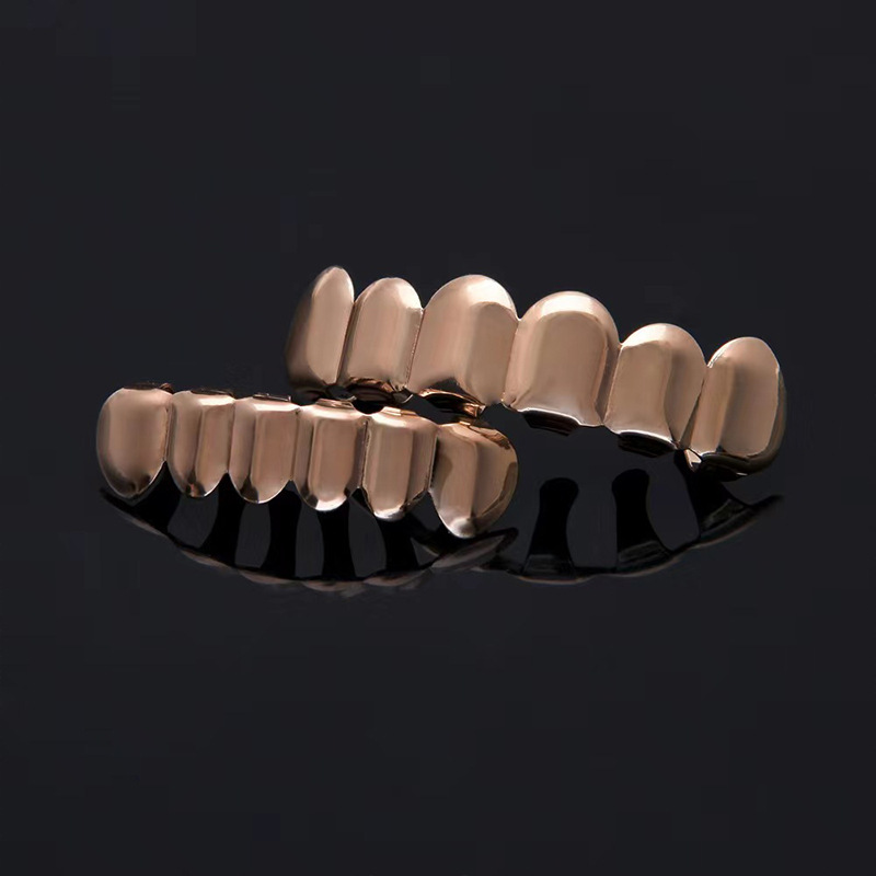 European and American ins hip-hop niche gold-plated dentures, smooth surface, funny and alternative decoration, party big gold teeth trend wholesale full figure