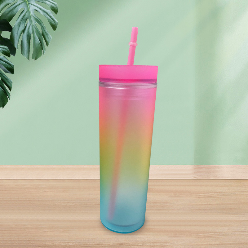 700ml in-stock thermochromic cup, new rainbow color double-layer plastic cup, pp plastic straw cup that changes color when cooled Specification drawing