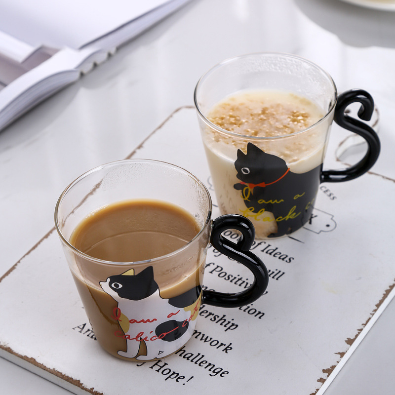Household cartoon cat cups, popular high borosilicate glass cups with handles, couple water cups, children's milk coffee cups Application Scenario